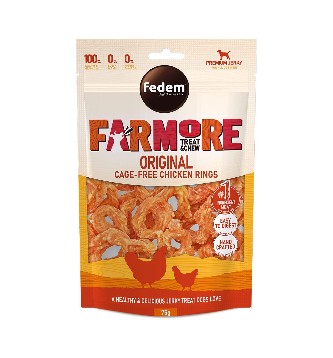 Fedem Farmore Jerky for Dogs ? Original Cage-Free Chicken Rings 75g