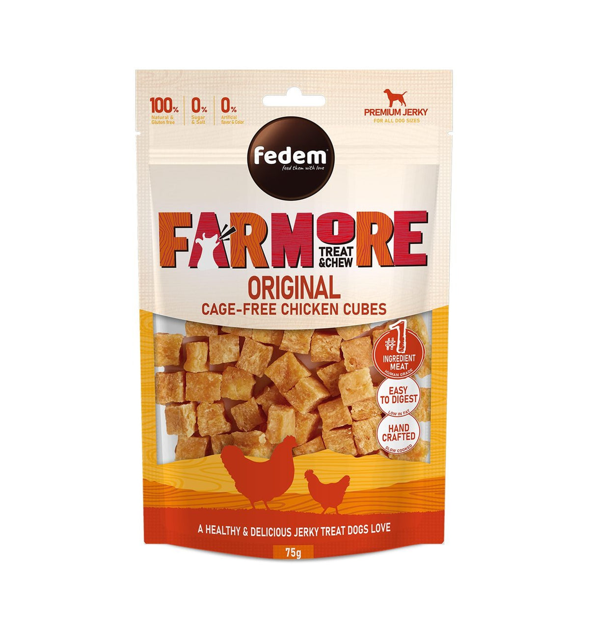 Fedem Farmore Jerky for Dogs ? Original Cage-Free Chicken Cubes 75g