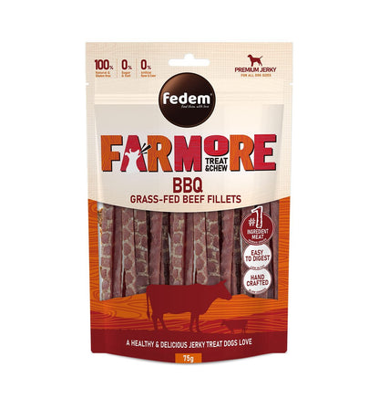 Fedem Farmore Jerky for Dogs ? BBQ Grass-Fed Beef Fillets 75g