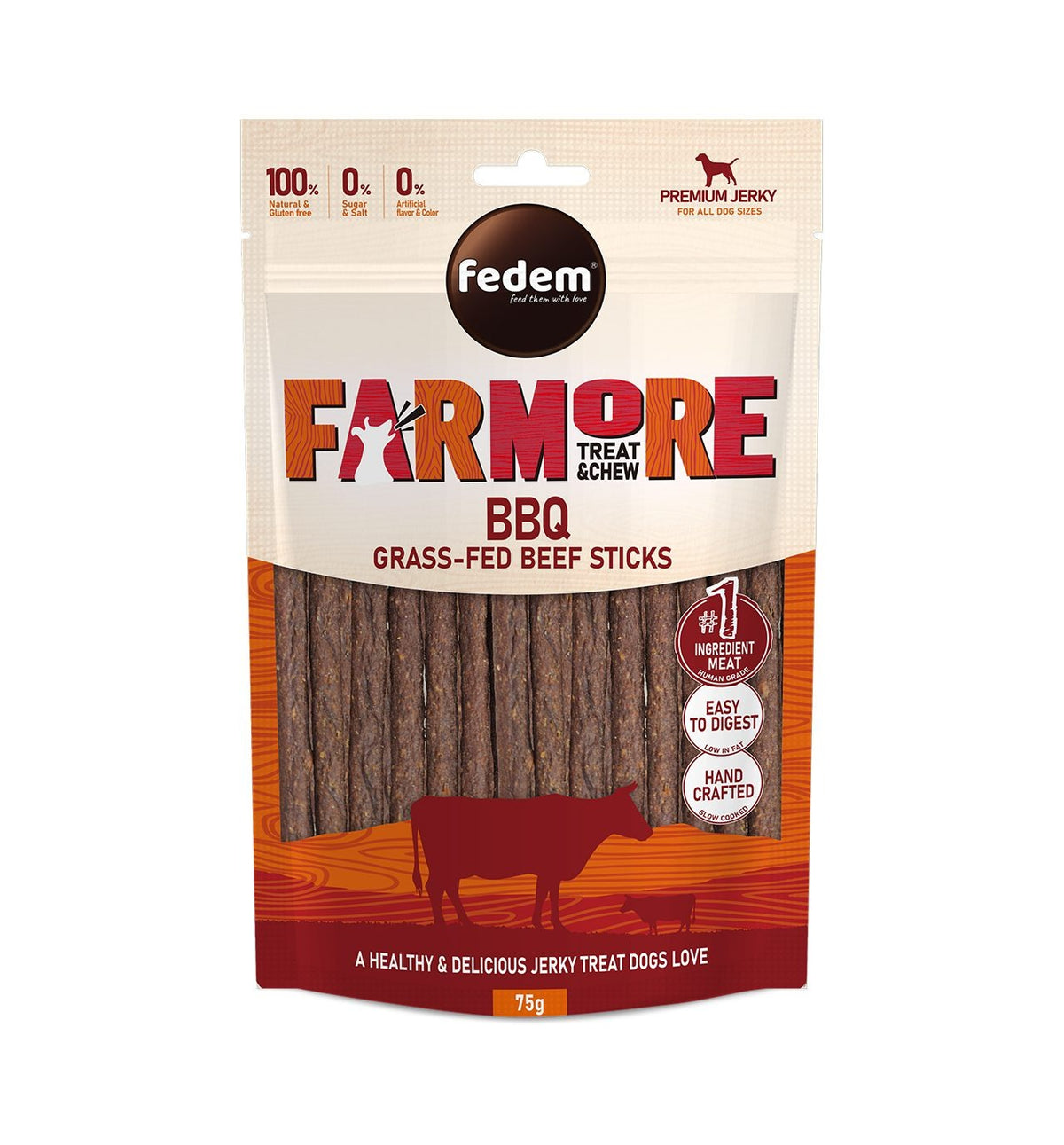 Fedem Farmore Jerky for Dogs ? BBQ Grass-Fed Beef Sticks 75g