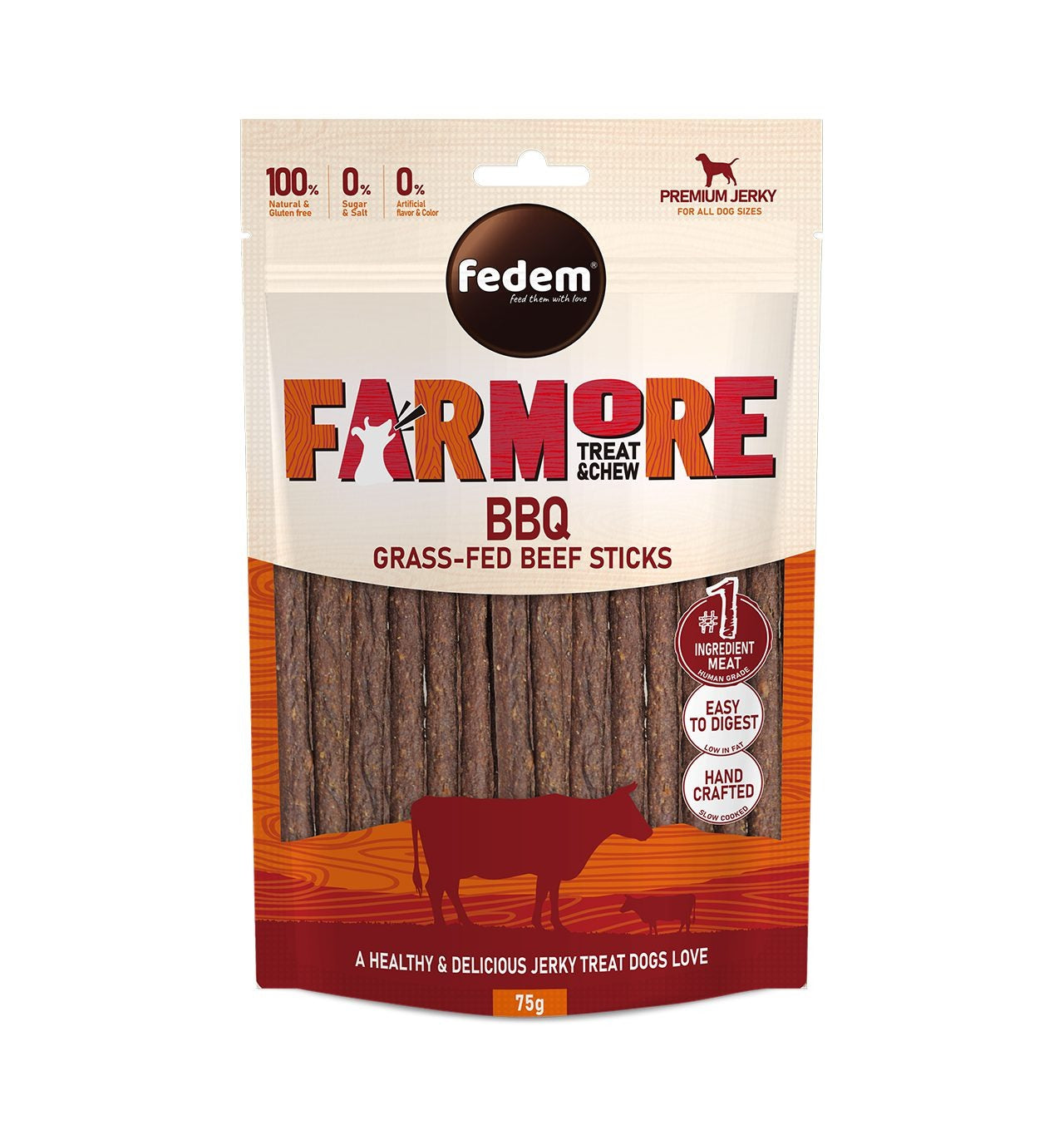 Fedem Farmore Jerky for Dogs ? BBQ Grass-Fed Beef Sticks 75g