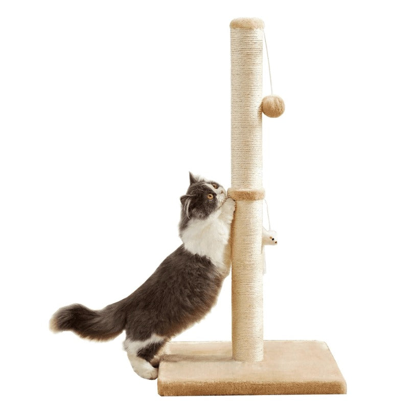 CAT SCRATCHER POST WITH PLUSH TOY-Beige & Grey