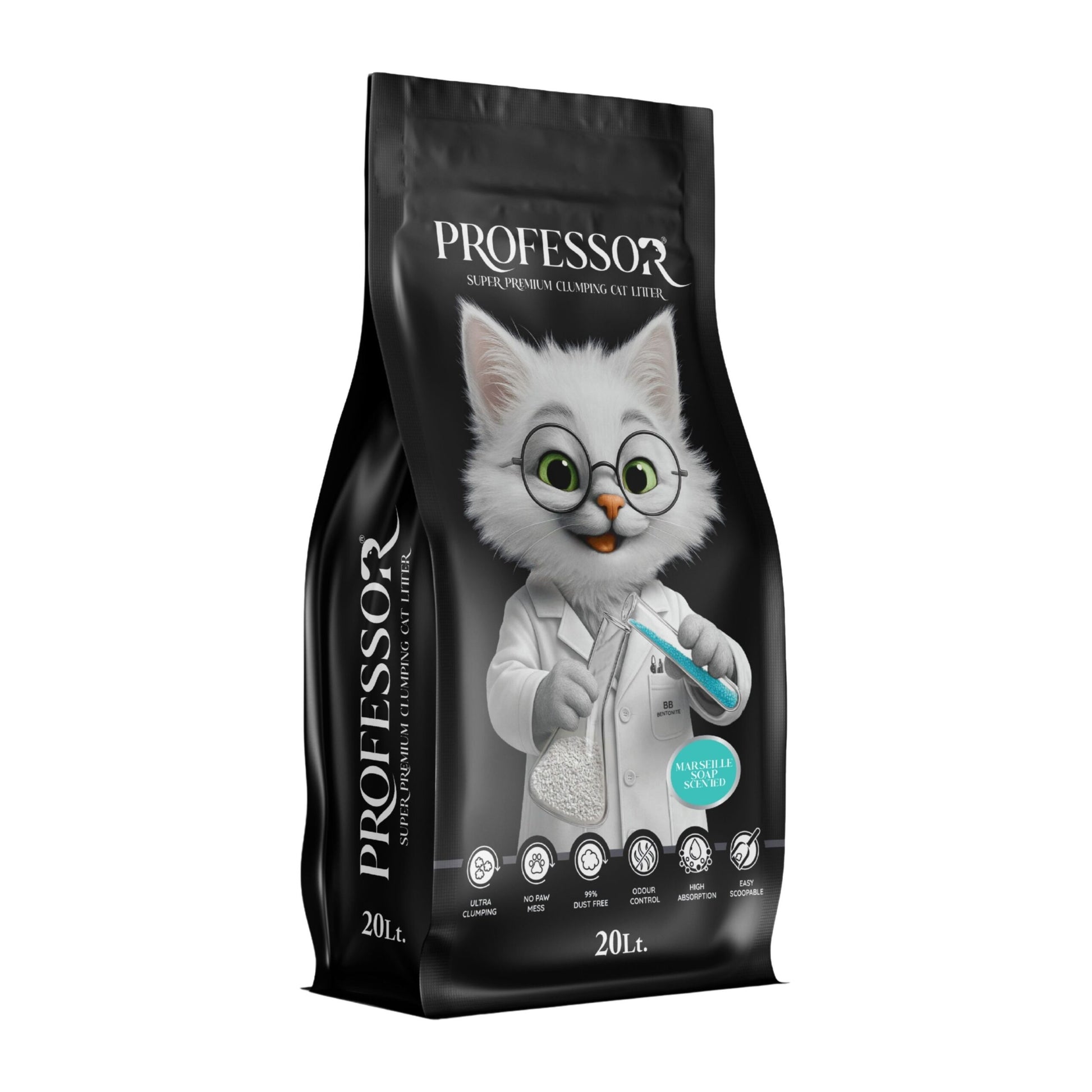 Professor White Bentonite Clumping Cat Litter â Marseille Soap Scented â 20L