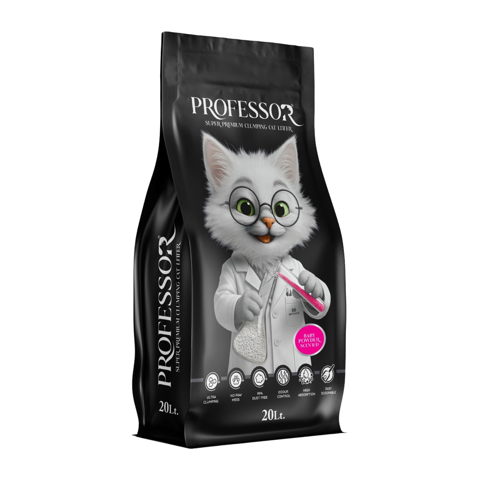 Professor White Bentonite Clumping Cat Litter â Baby Powder â 20L