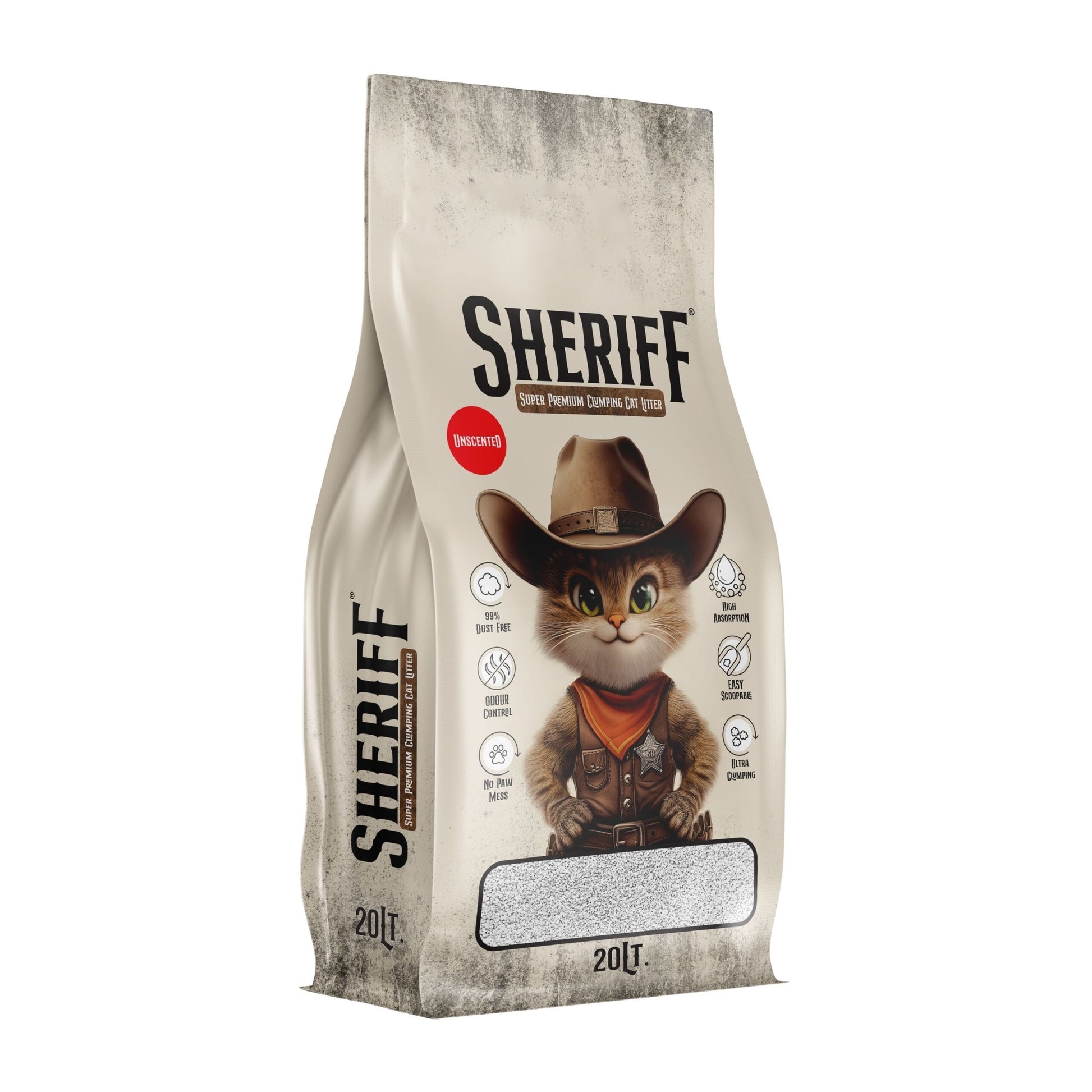 Sheriff White Bentonite Clumping Cat Litter â Unscented â 20L