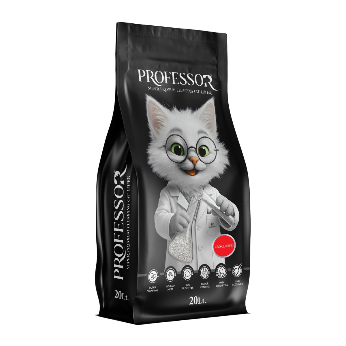 Professor White Bentonite Clumping Cat Litter â Unscented â 20L