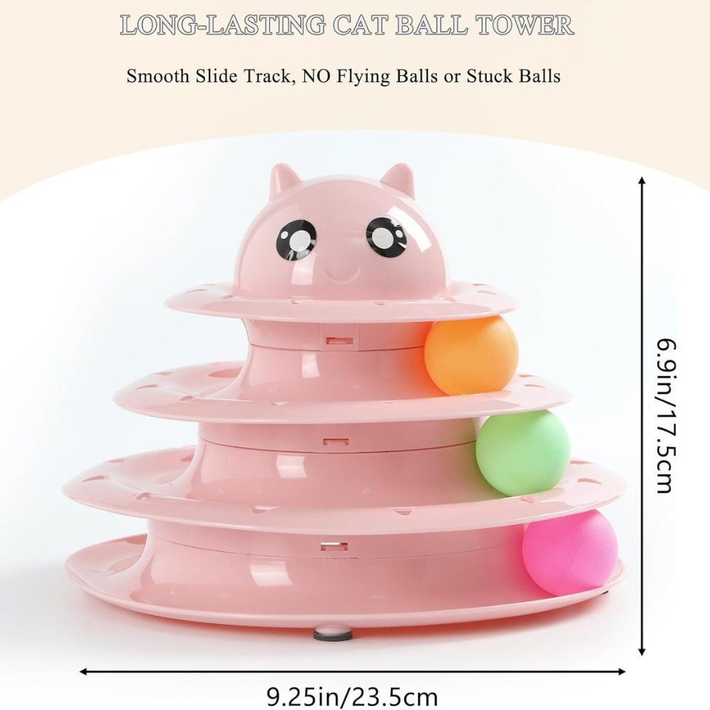 Cozy Paws Multi-Level Ball Track Cat Toy with Cartoon Face ? Mixed Colors