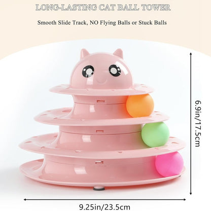 Cozy Paws Multi-Level Ball Track Cat Toy with Cartoon Face ? Mixed Colors