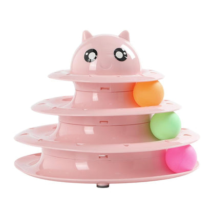 Cozy Paws Multi-Level Ball Track Cat Toy with Cartoon Face ? Mixed Colors