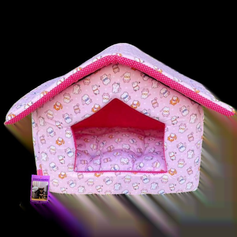 Coco Kindi Cat Pattern Washable Cotton Hut With Zip  L