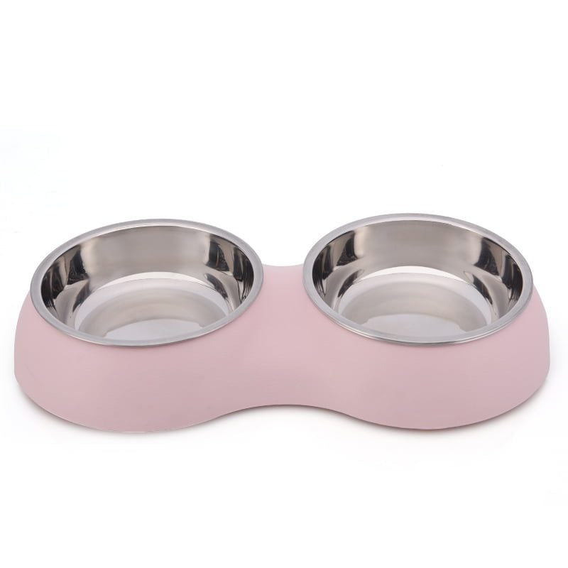 Double Dining Pet Feeder With Stainless Steel Bowl & Non Slip Rubber Bottom -33*17.6*5Cm