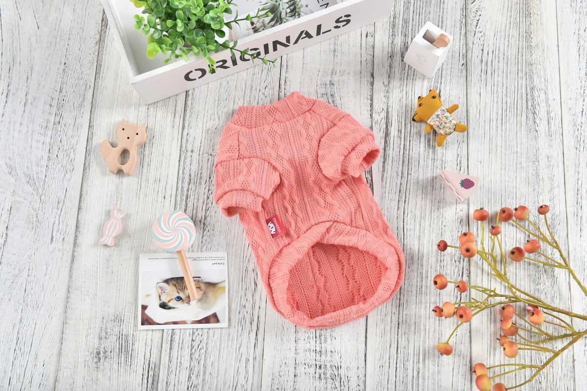 Hong Pet Wave Striped Clothes Knitted Shirt - Rose Red