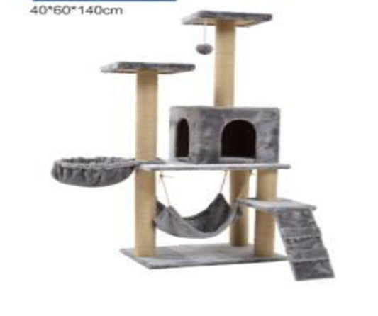 Haisen Pet Cat Tower Cat Tree Tower With Scratching Post Plush Perch ,Tunnel And Hammock. Pet House And Ladder For Climbing Attached - Size - 60*40*140 Cm