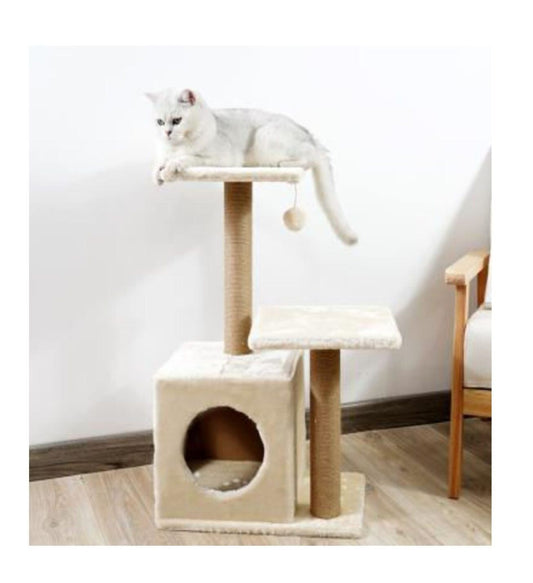 Haisen Pet Cat Scratcher With Sisal Post And Pet House& Attached Plush Toy - Size - 30*45*70 Cm