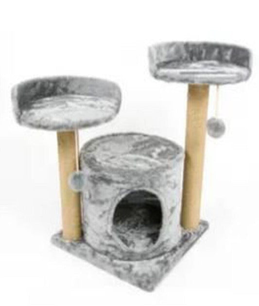 Haisen Pet Cat Scratcher Attached Two Sisal Posts With Plush Toys And Pet House - Size - 40*40*60 Cm