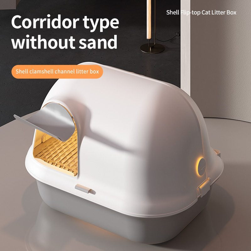 Pakeway Shell Flip-Top Open Cat-Litter Box-59.4*46.4*39.5 Cm- Grey