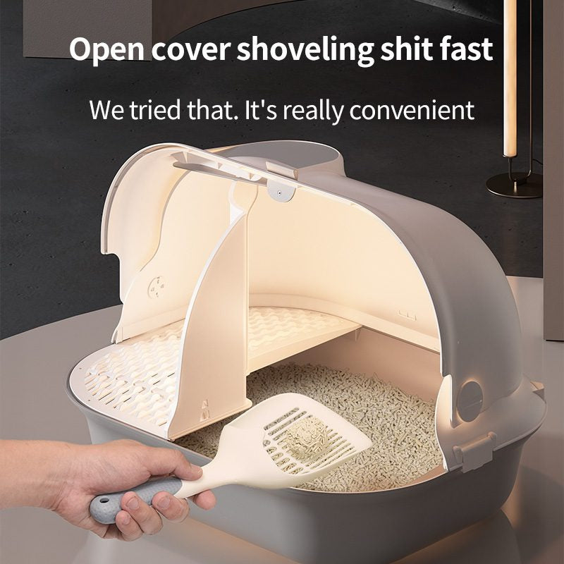 Pakeway Shell Flip-Top Open Cat-Litter Box-59.4*46.4*39.5 Cm- Grey