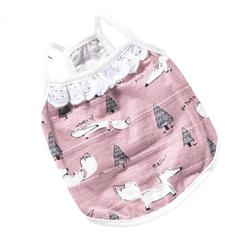 Hong Pet fox Printed Cotton Pet Cloth-Pink