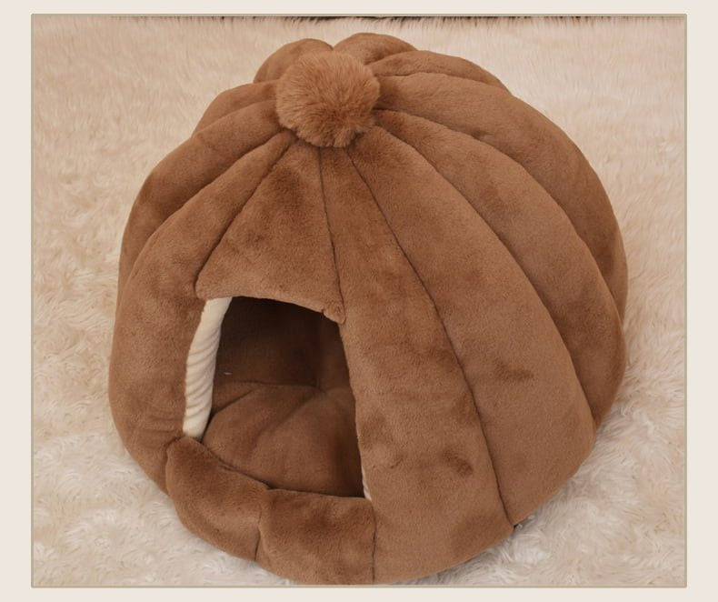 Pets Club Hooded Pet House Round With Soft Cotton Bed - 56*48 Cm - Large - Coffee