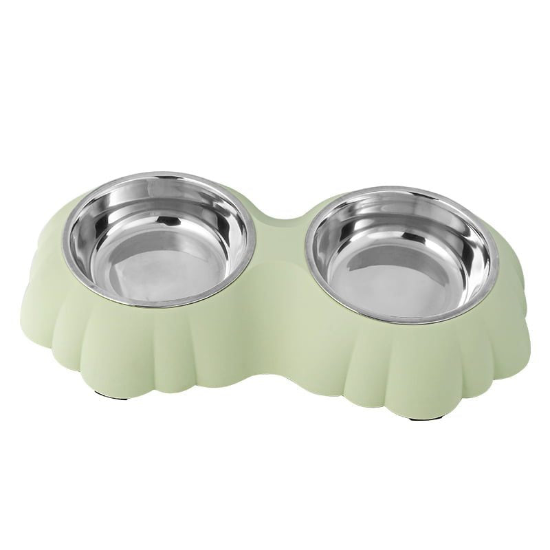 Double Dining Pet Feedrer With Stainless Steel Bowl & Non Slip Rubber Bottom 38.4*22*6Cm