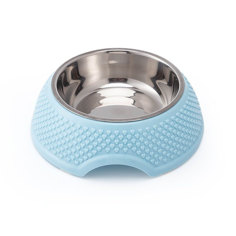 Heart Print Pet Feedrer With Stainless Steel Bowl &amp; Non Slip Rubber Bottom-Blue -19*12*7 Cm