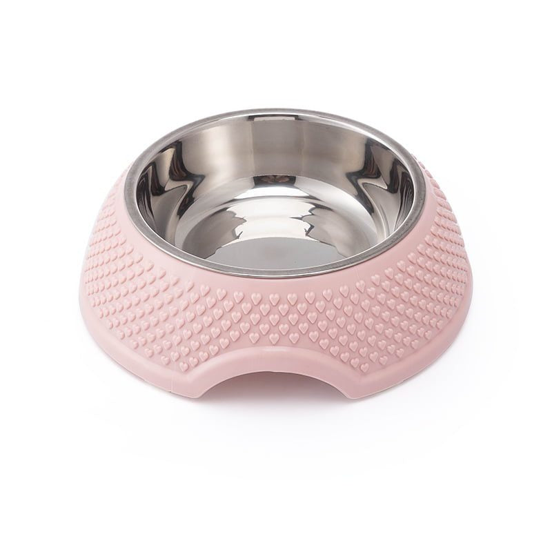 Heart Print Pet Feedrer With Stainless Steel Bowl & Non Slip Rubber Bottom-Pink -19*12*7 Cm
