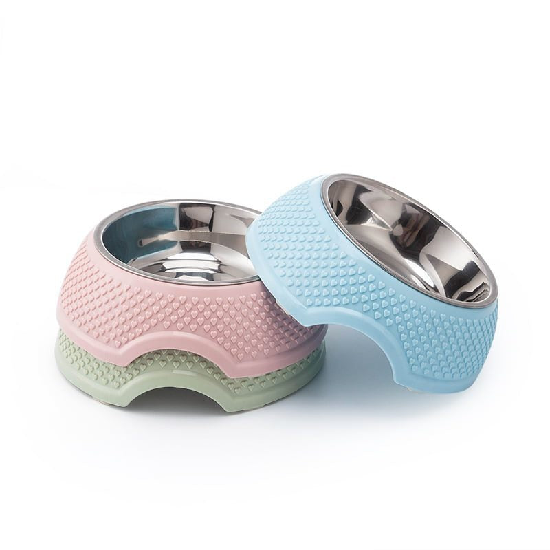 Heart Print Pet Feedrer With Stainless Steel Bowl & Non Slip Rubber Bottom-Blue -19*12*7 Cm