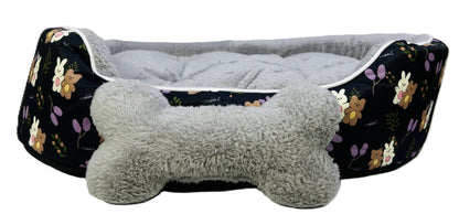 Coco Kindi Printed Washable Oval Fur Pet Bed – Size 2(Mixed Colors)