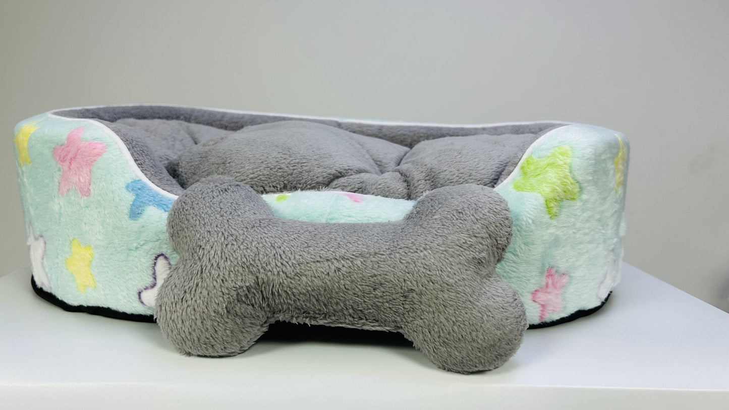 Coco Kindi Printed Washable Oval Fur Pet Bed – Size 2(Mixed Colors)
