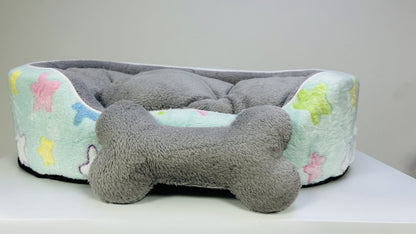 Coco Kindi Printed Washable Oval Fur Pet Bed – Size 2(Mixed Colors)