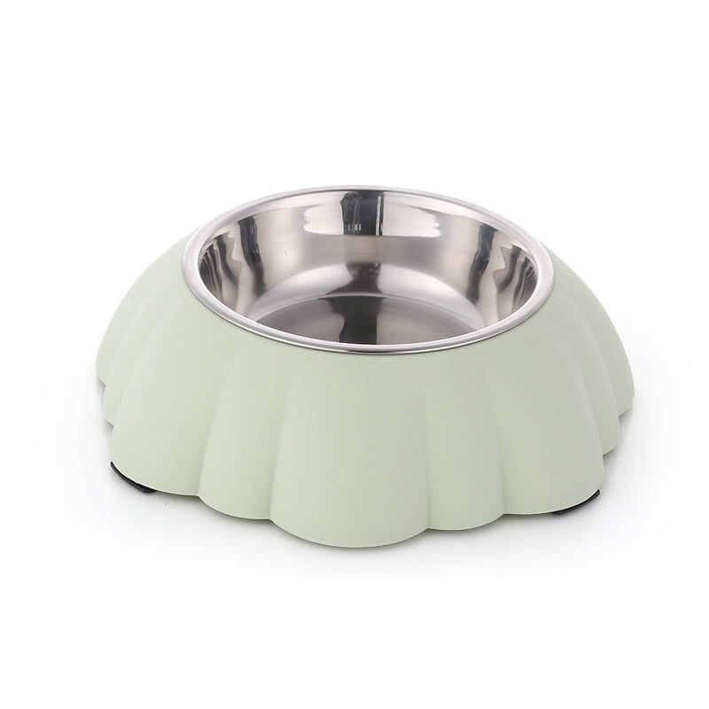 Single Dining Pet Feedrer With Stainless Steel Bowl &amp; Non Slip Rubber Bottom-Green- 21*21*6Cm