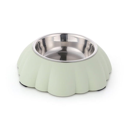 Single Dining Pet Feedrer With Stainless Steel Bowl &amp; Non Slip Rubber Bottom-Green- 21*21*6Cm