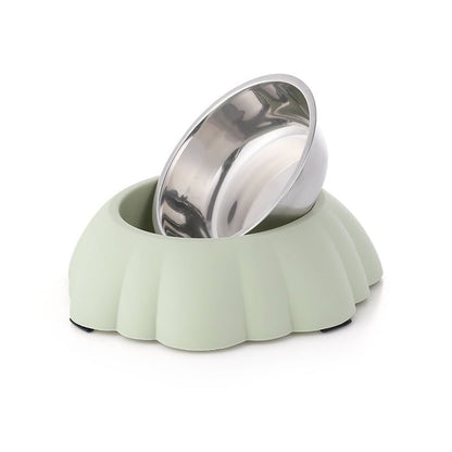 Single Dining Pet Feedrer With Stainless Steel Bowl &amp; Non Slip Rubber Bottom-Green- 21*21*6Cm