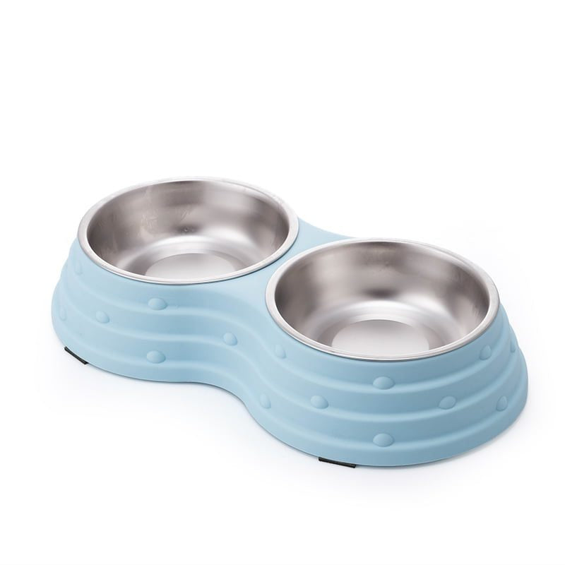 Double Dining Pet Feedrer With Stainless Steel Bowl &amp; Non Slip Rubber Bottom( Blue) -41.5*22*7Cm
