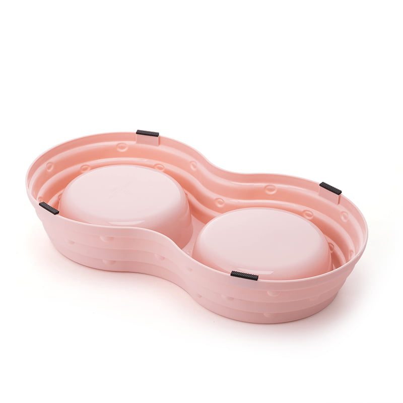 Double Dining Pet Feedrer With Stainless Steel Bowl & Non Slip Rubber Bottom 25.5*14*5Cm