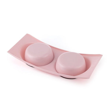 Double Dining Pet Feedrer With Stainless Steel Bowl & Non Slip Rubber Bottom-Pink -38.5*16.7*5Cm