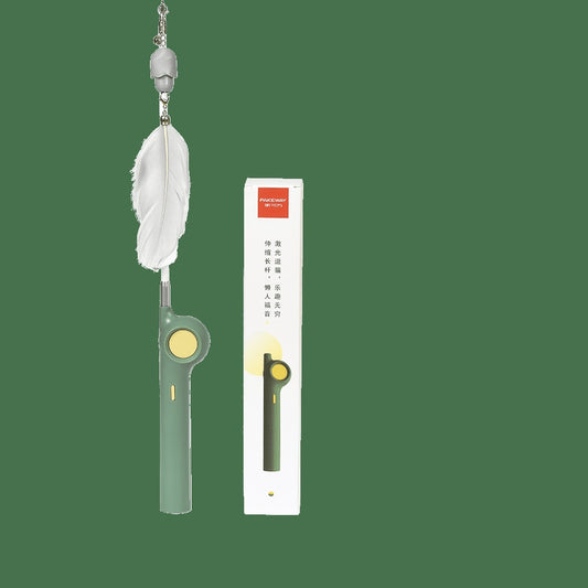 Pakeway Lucky retractable wand Cat Teaser with Led lamp & Feather