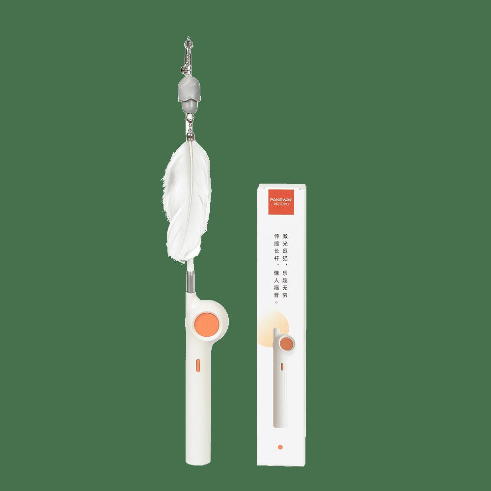 Pakeway Lucky retractable wand Cat Teaser with Led lamp &amp; Feather