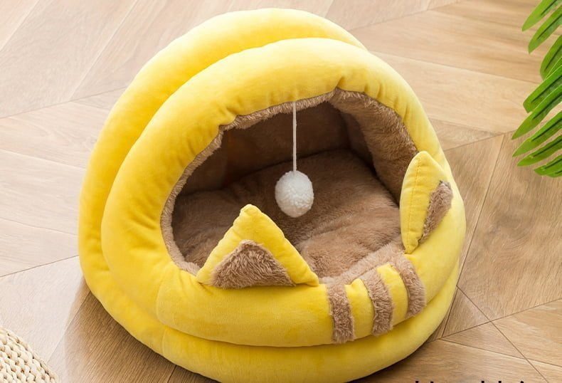 Pets Club Cat Bed Modern House With Plus Toy And  Soft Cotton -Large -50 Cm -Yellow
