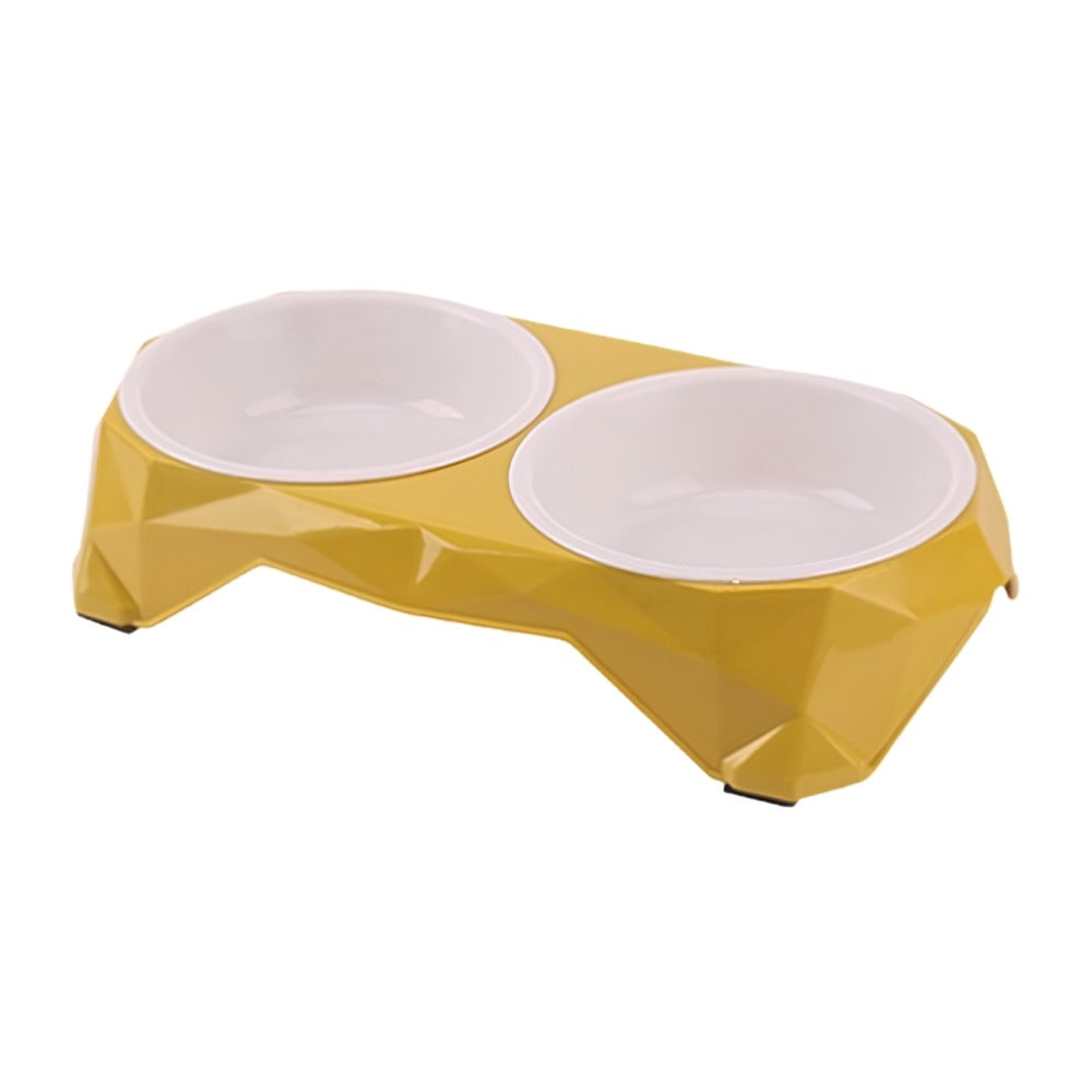 Cozy Paws Double Pet Plastic Bowl – Yellow (32.5×16.5×6 cm)