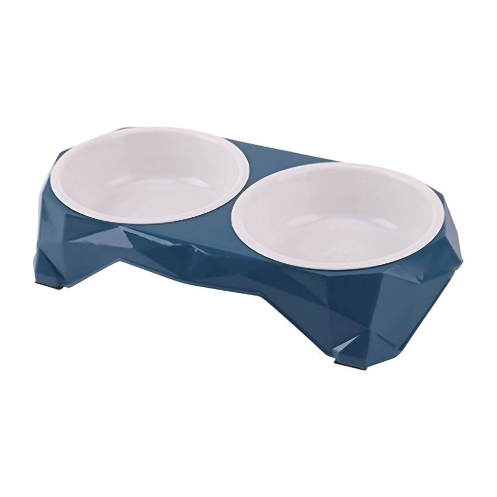 Cozy Paws Double Pet Plastic Bowl – Blue (32.5×16.5×6 cm)