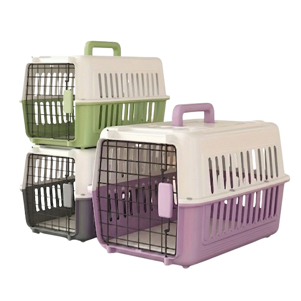 Cozy Paws Plastic Pet Carrier with Metal Door – 44x31x27cm – Mixed Colours