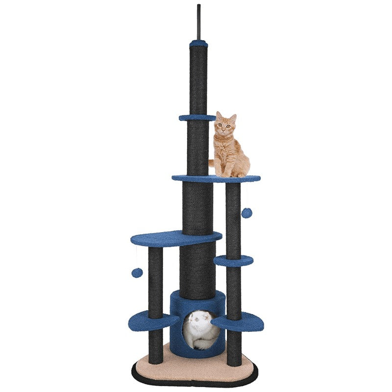 Cat Tree Tall Tower With Sisal Covered Scratching Post, Mdf Board, Plush, Sisal Rope -65*65*188 Cm