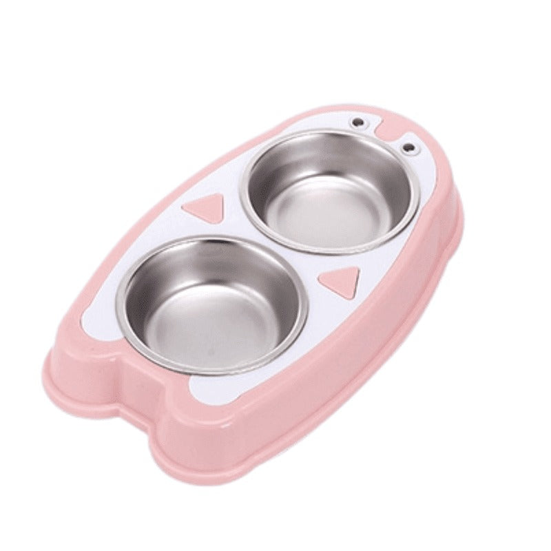 Double Dining Penguin Shaped Pet Feedrer With Stainless Steel Bowl & Non Slip Rubber Bottom 30.5*17.5*4Cm