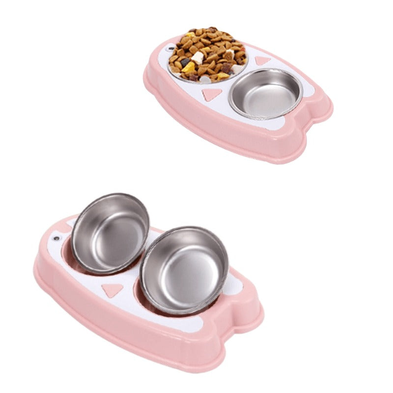 Double Dining Penguin Shaped Pet Feedrer With Stainless Steel Bowl & Non Slip Rubber Bottom 30.5*17.5*4Cm