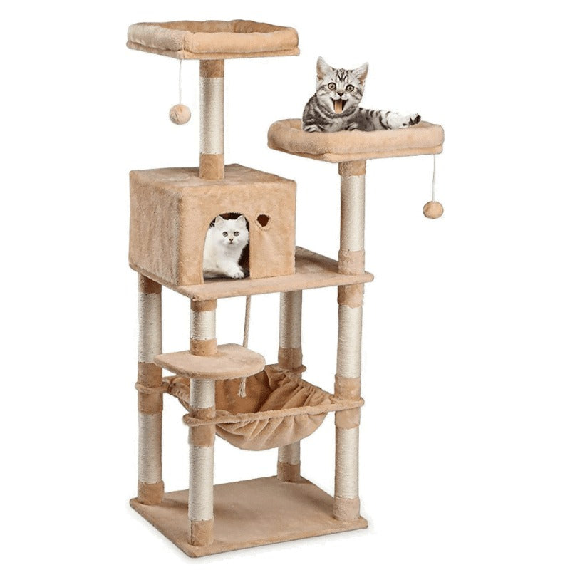 Cat Tree Tower With Sisal Covered Scratching Post, Mdf Board, Corrugated Paper -56*45*143