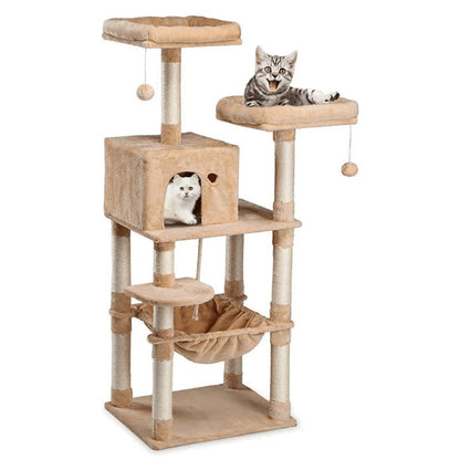 Cat Tree Tower With Sisal Covered Scratching Post, Mdf Board, Corrugated Paper -56*45*143