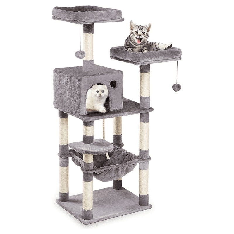 Cat Tree Tall Tower With Sisal Covered Scratching Post, Mdf Board, Corrugated Paper -56*45*143