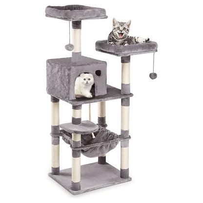 Cat Tree Tall Tower With Sisal Covered Scratching Post, Mdf Board, Corrugated Paper -56*45*143