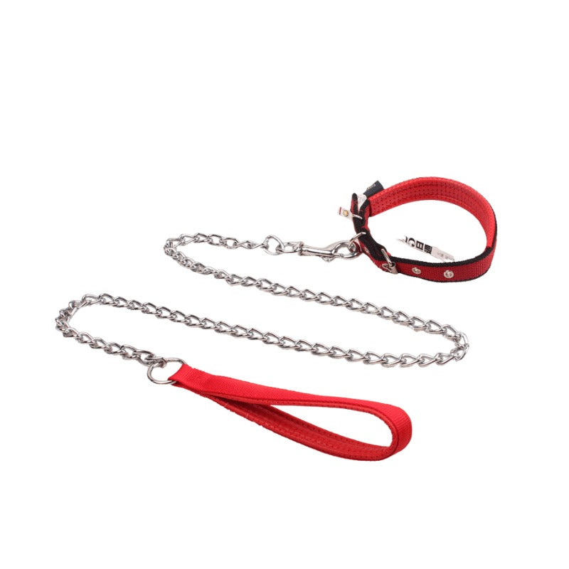 For Pet Dog Lead Chain With Pu Handle &amp; Collar - Large (3.0*120Cm) (Mixed Colors)